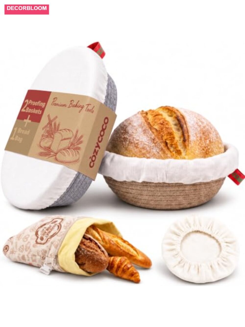Bread Proofing Baskets Set - 9" Round & 10" Oval with Beeswax Bag - Cotton Rope